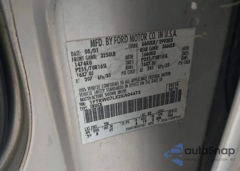 2002 Ford F150 Lariat/Xlt из США, поврежденный, VIN 1FTRW07LX2KA04473